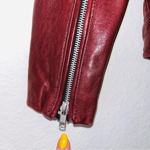 IRO Ebenya moto jacket red maroon lamb leather biker zipper fall autumn small - Picture 11 of 16